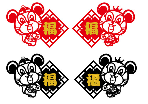 卡通鼠燒花對(duì)貼