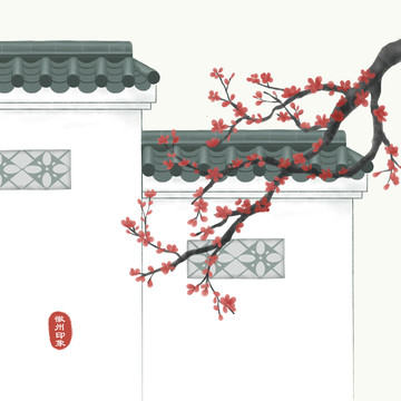 國畫徽派建筑