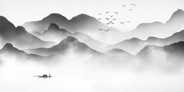 水墨山水背景裝飾畫