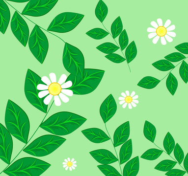绿色叶子的和花朵的背景图案