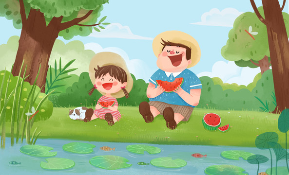二十四節(jié)氣夏季親子插畫