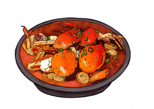 中国海鲜美食插画蟹黄堡