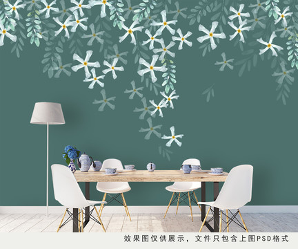 北歐風(fēng)格壁畫手繪茉莉盛夏