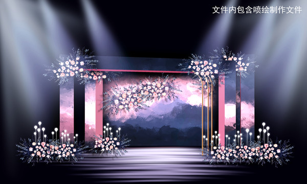 藍(lán)粉色婚禮迎賓區(qū)