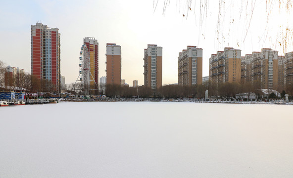 定州中山公园雪后