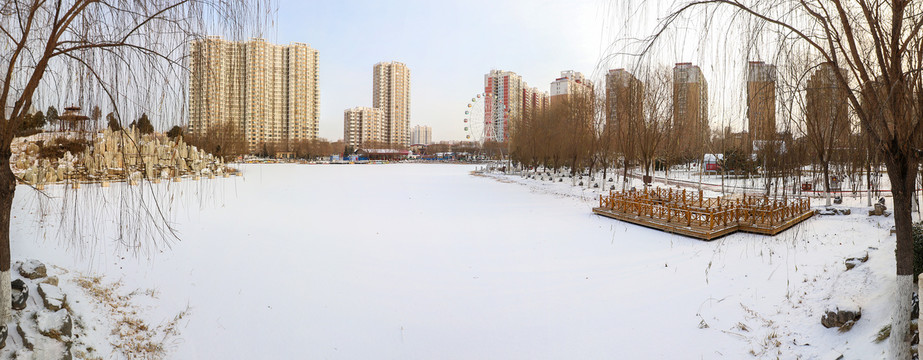 定州中山公园雪后全景