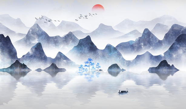 新中式意境山水水墨畫