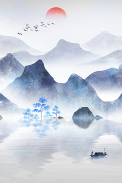 新中式意境山水水墨畫