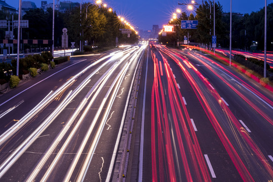 北京北二环道路车流夜景