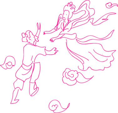 七夕情人節(jié)牛郎織女線描插畫