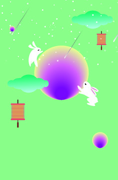 中秋節(jié)酷炫矢量扁平插畫(huà)