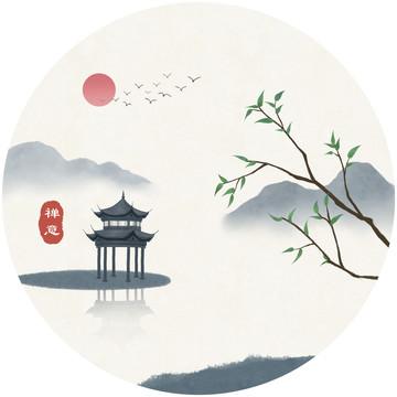 禪意古亭意境裝飾畫