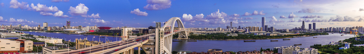 上海卢浦大桥段黄浦江两岸全景