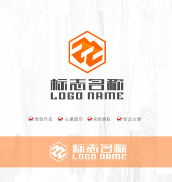 RZ字母ZZ标志六边形logo