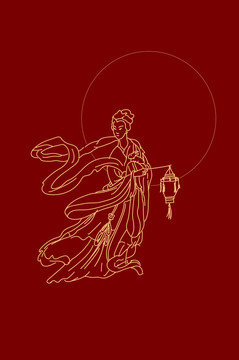 嫦娥奔月中國傳統(tǒng)元素線稿手繪插
