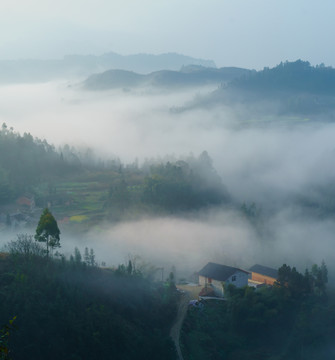 骑龙坳云海日出水墨山水