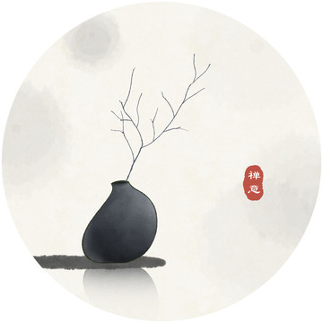 禪意花瓶意境裝飾畫(huà)