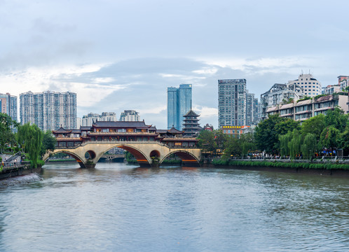 成都南河安顺廊桥全景图