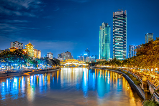 成都南河两岸风光安顺廊桥夜景