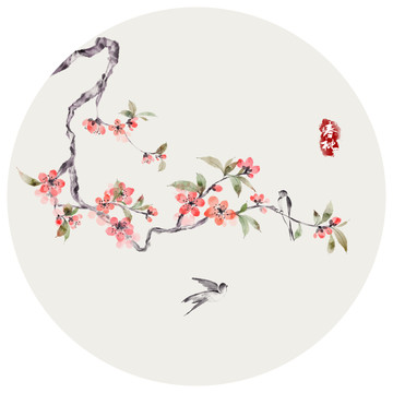 水墨桃花裝飾畫