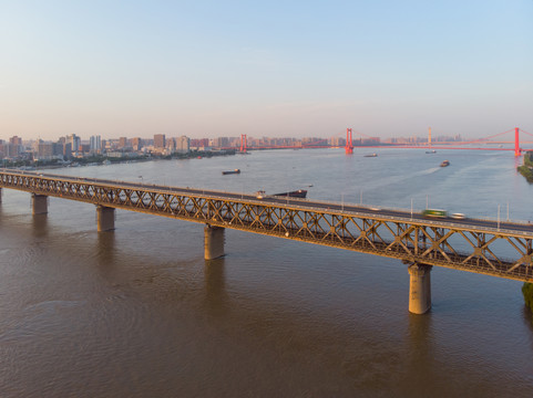 武汉夏日城市航拍日出风光