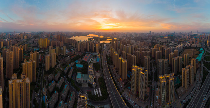 武汉夏日城市航拍傍晚和夜景风光