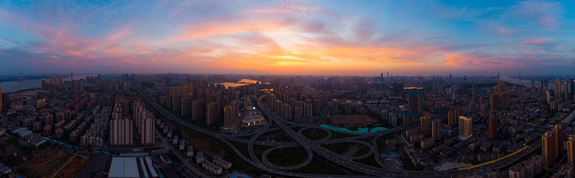 武汉夏日城市航拍傍晚和夜景风光