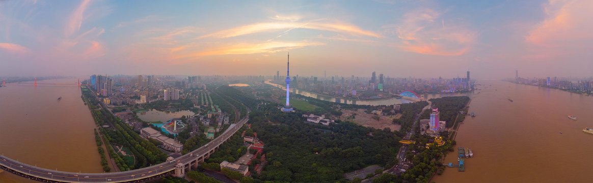 武汉夏日城市航拍傍晚和夜景风光