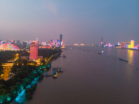 武汉夏日城市航拍傍晚和夜景风光