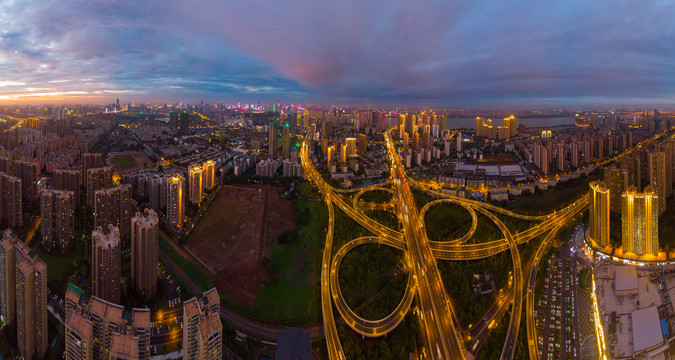 武汉夏日城市航拍傍晚和夜景风光