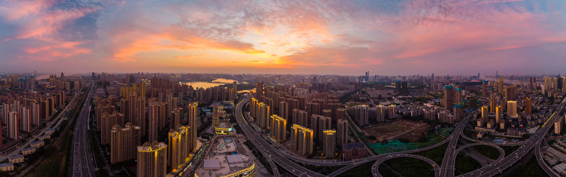 武汉夏日城市航拍傍晚和夜景风光