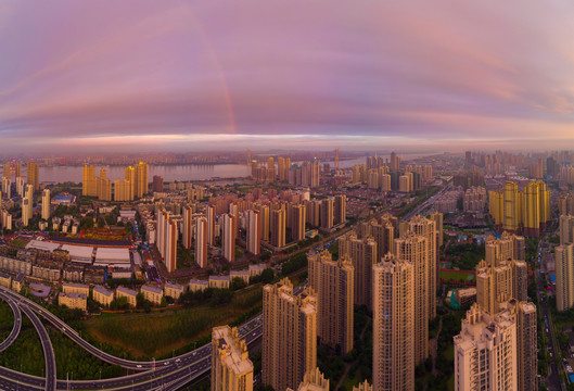 武汉夏日城市航拍傍晚和夜景风光