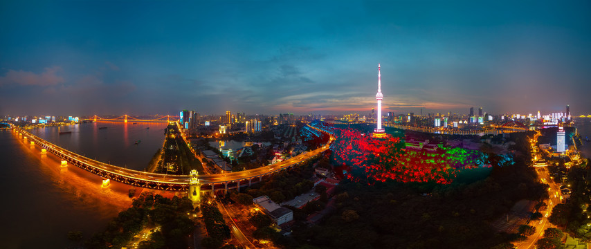 武汉夏日城市航拍傍晚和夜景风光