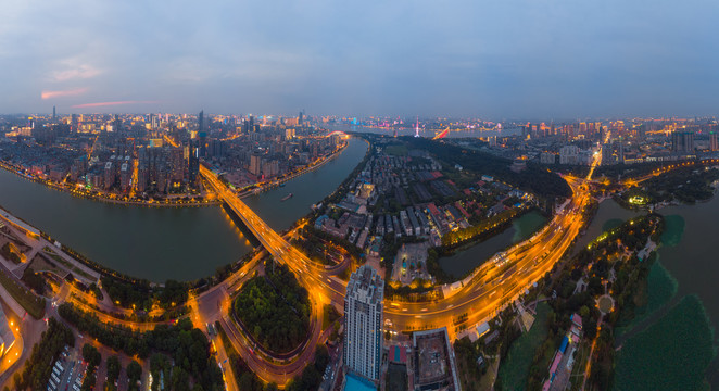 武汉夏日城市航拍傍晚和夜景风光