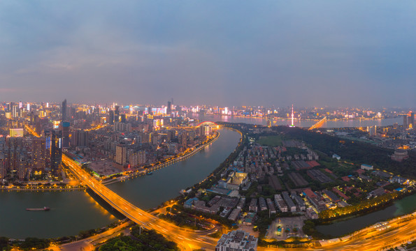 武汉夏日城市航拍傍晚和夜景风光