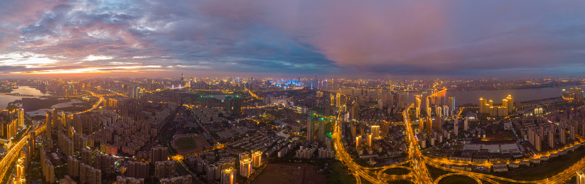 武汉夏日城市航拍傍晚和夜景风光