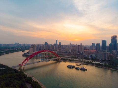 武汉夏日城市航拍傍晚和夜景风光