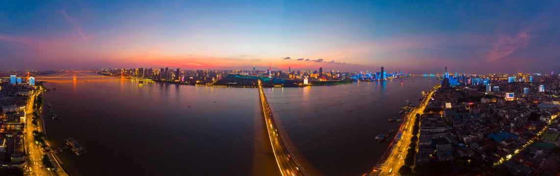 武汉夏日城市航拍傍晚和夜景风光