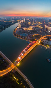 武汉夏日城市航拍傍晚和夜景风光