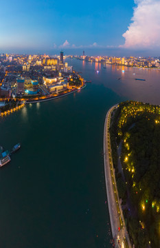 武汉夏日城市航拍傍晚和夜景风光