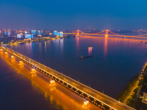 武汉夏日城市航拍傍晚和夜景风光