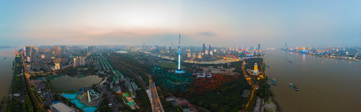 武汉夏日城市航拍傍晚和夜景风光