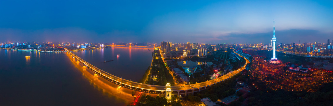 武汉夏日城市航拍傍晚和夜景风光