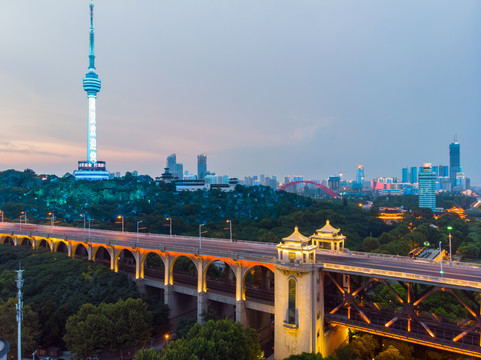 武汉夏日城市航拍傍晚和夜景风光