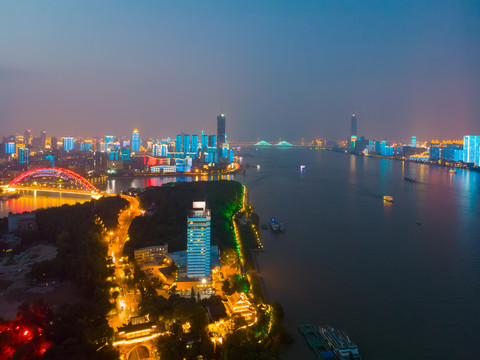 武汉夏日城市航拍傍晚和夜景风光