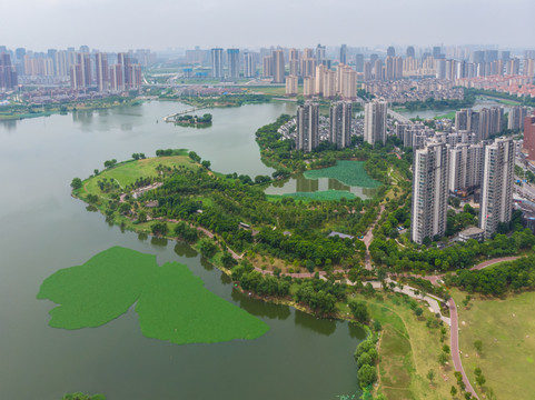 武汉夏日城市航拍迷人风光