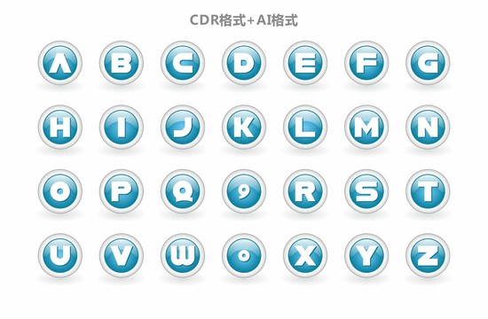 二十六個(gè)字母圓形水晶圖標(biāo)