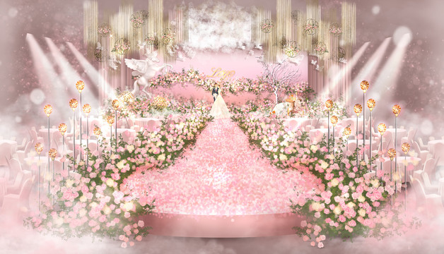 粉色金色浪漫花园婚礼效果图