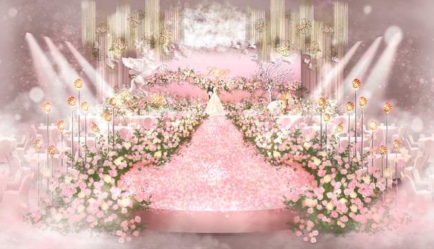 粉色金色浪漫花園婚禮效果圖
