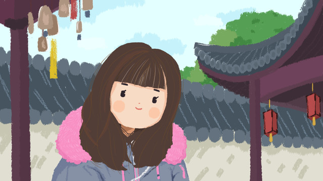 手繪冬裝女生
